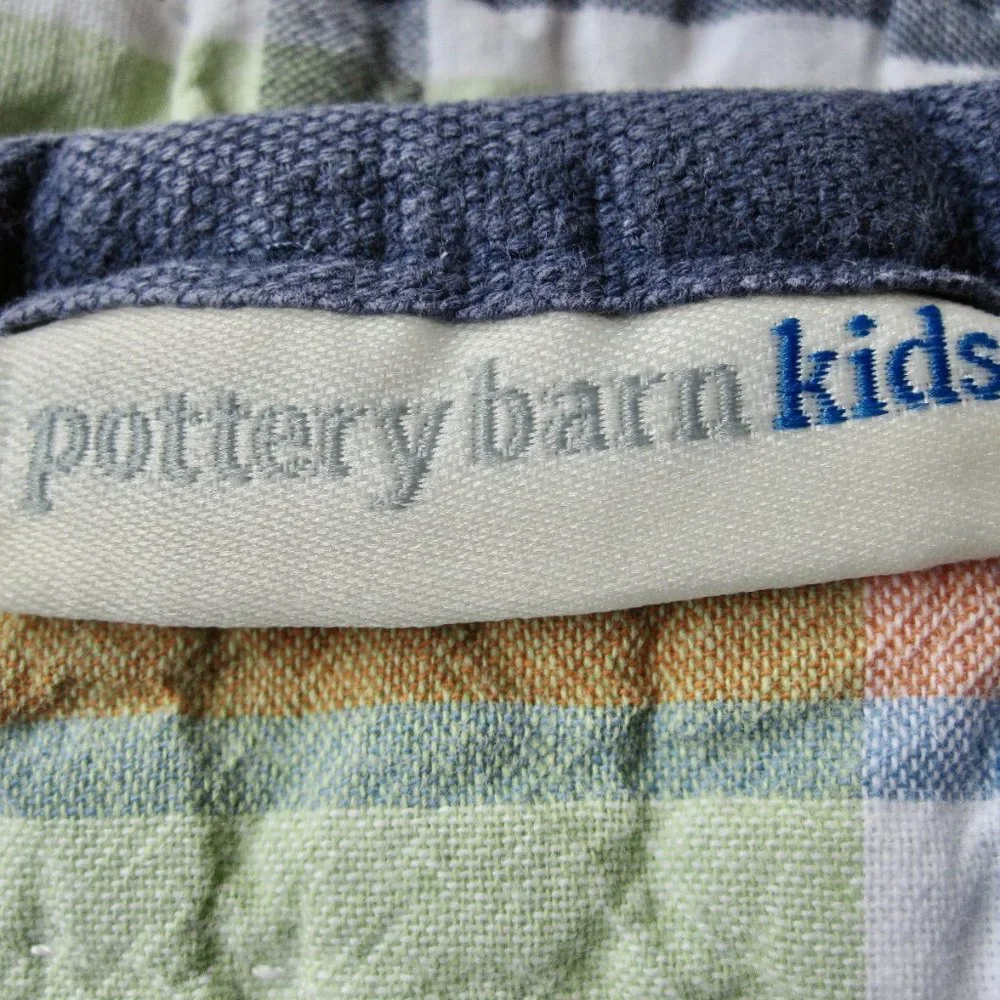 Pottery Barn Madras Plaid Patchwork Full Queen Quilt w 2 Shams Red Blue Green
